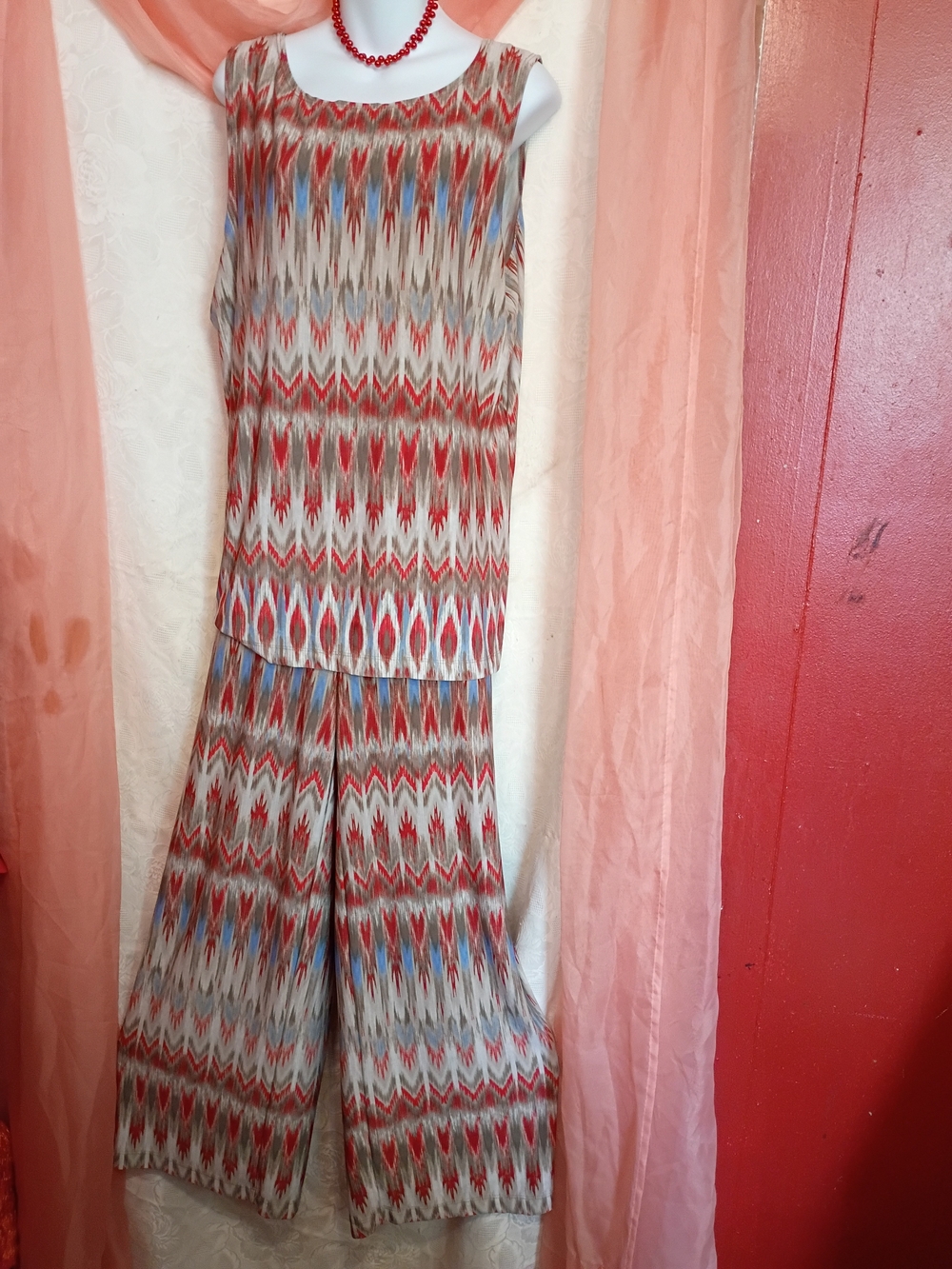 Chico's Ladies Tan and Red Pants & Tunic Set Sz 16